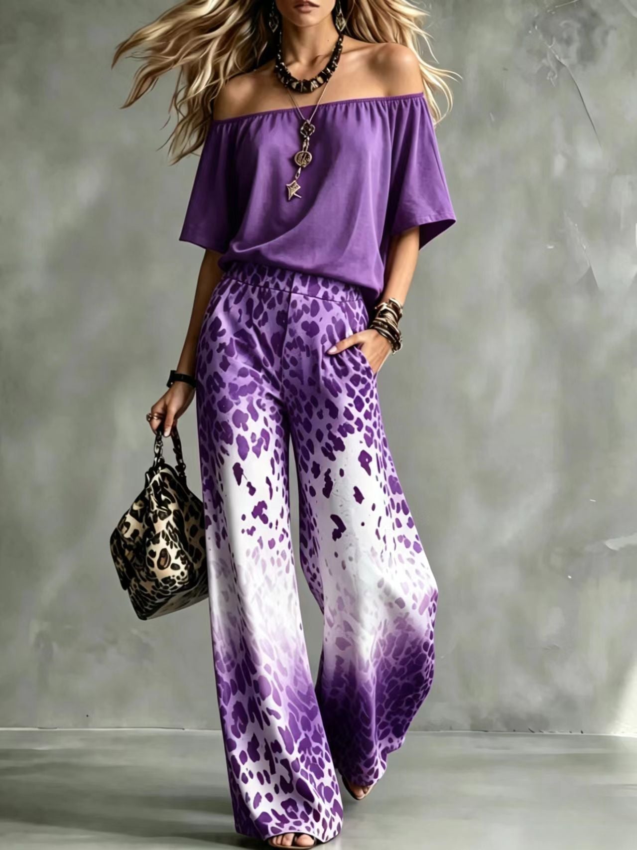 Rinia | Off-Shoulder Top and Wide-Leg Trouser Set