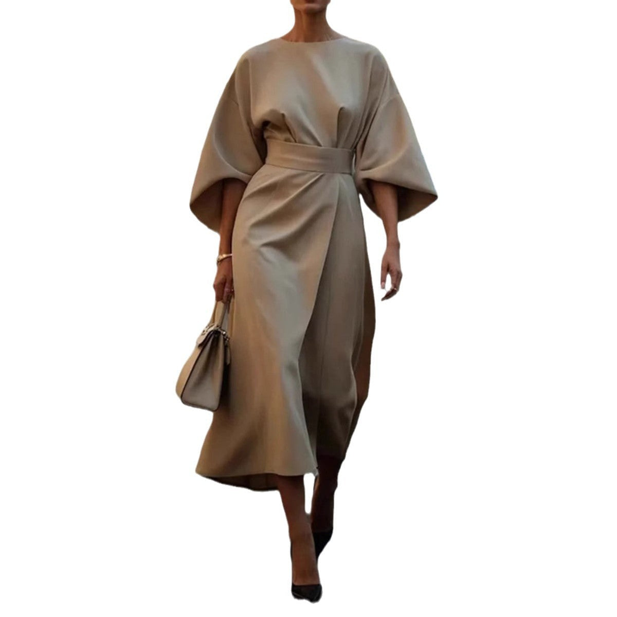 Zefielia | Long Sleeve Batwing Dress with Belt