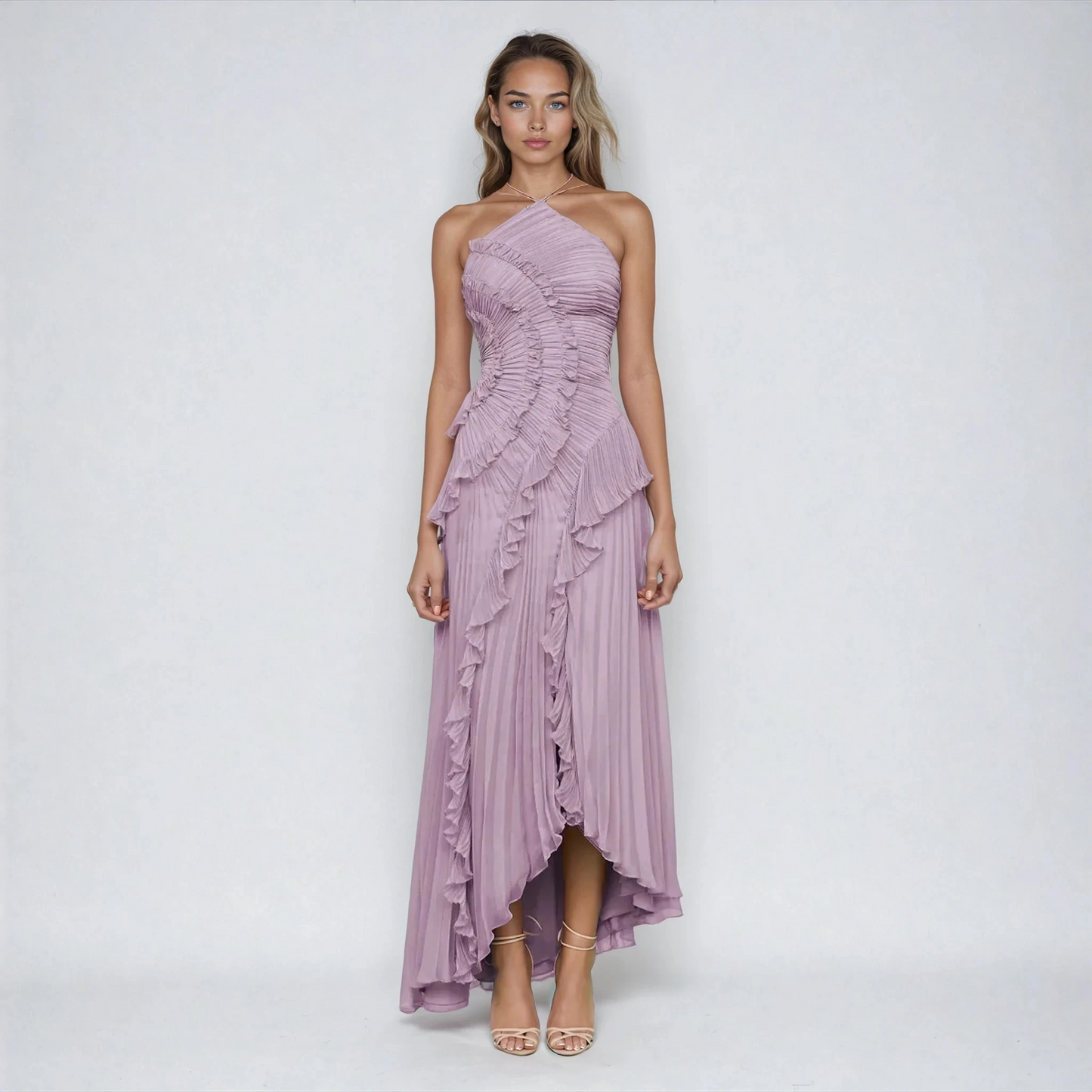 Maraike | One-Shoulder Ruffle Pleated Maxi Dress