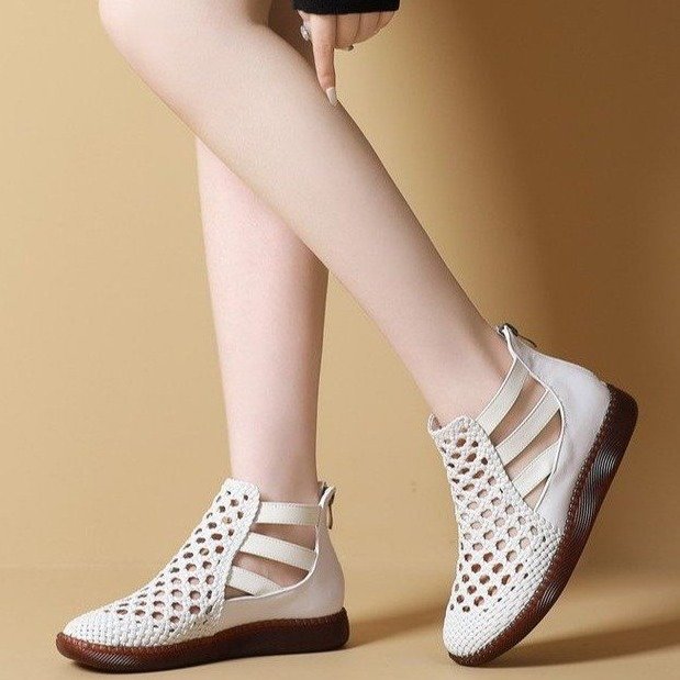Leolia | Woven Cutout Ankle Flat Shoes