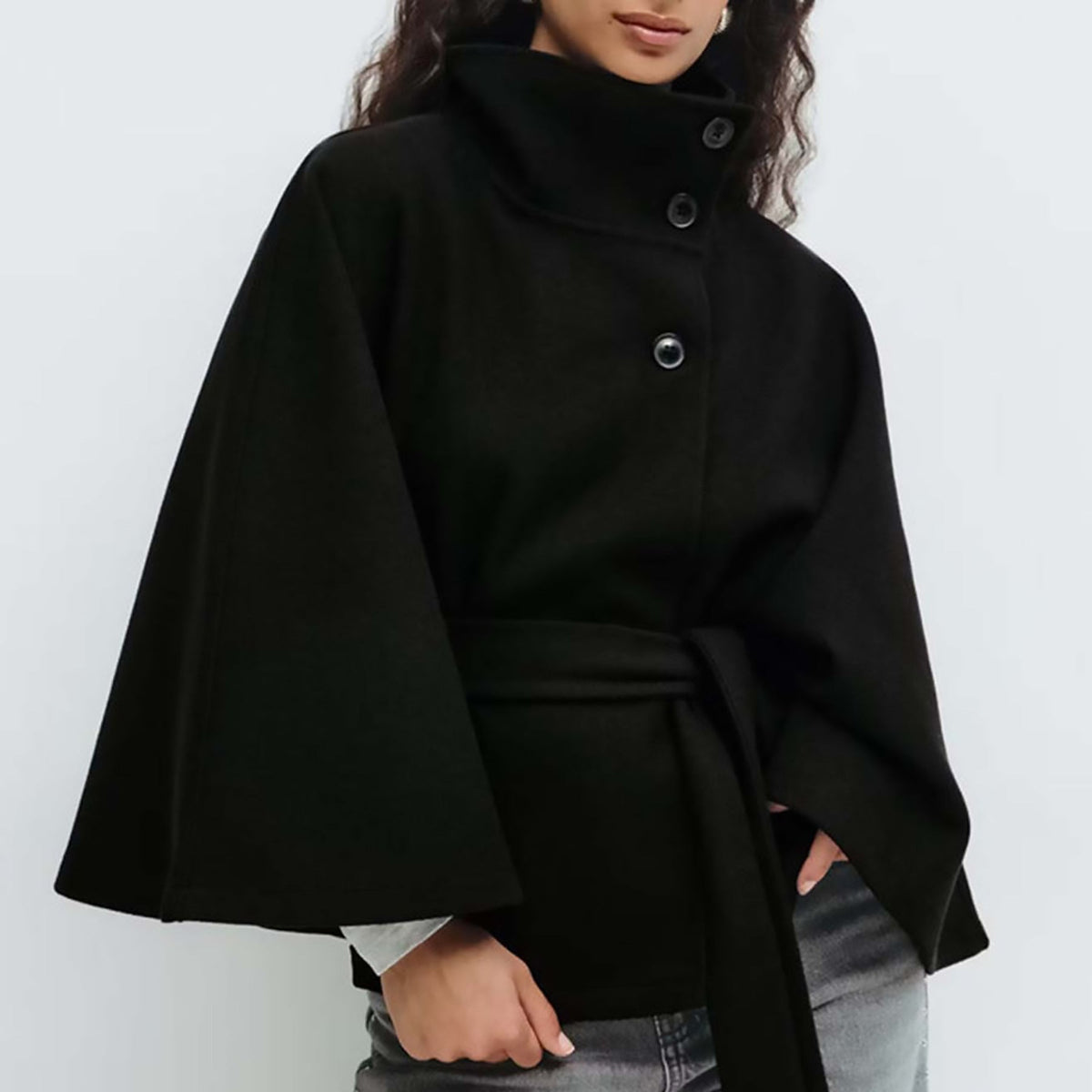 Solariedge | Cape Coat with High Collar and Belt