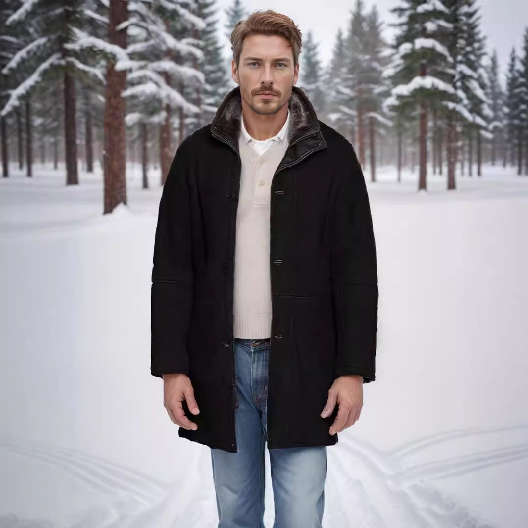 Derek | Coat with Plush Collar and Buttons
