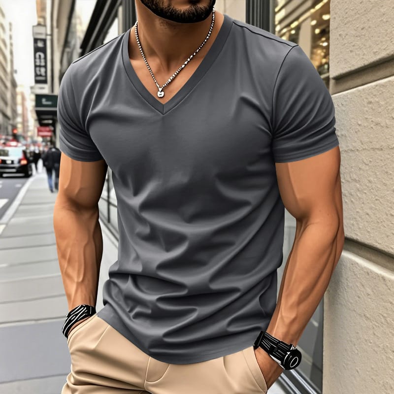 Railson | V-Neck Short Sleeve Cotton-Feel T-Shirt