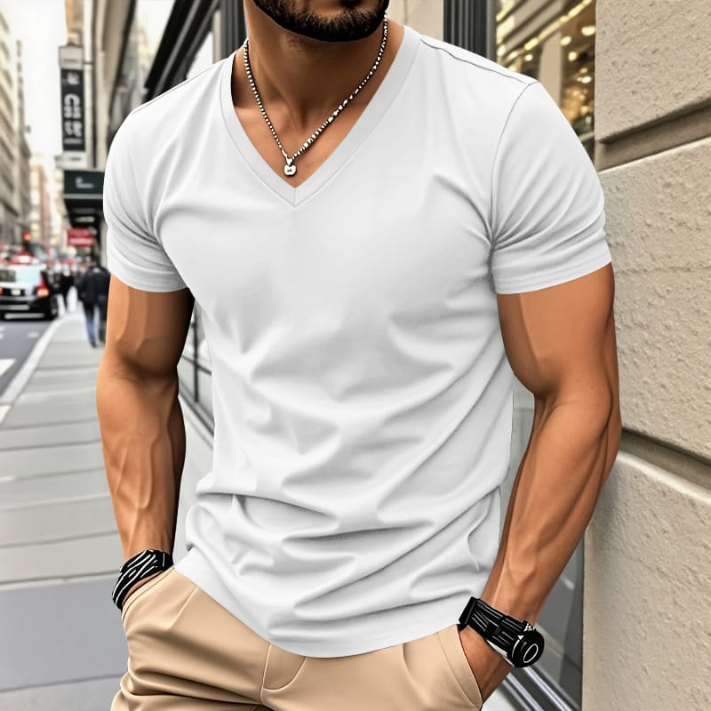 Railson | V-Neck Short Sleeve Cotton-Feel T-Shirt