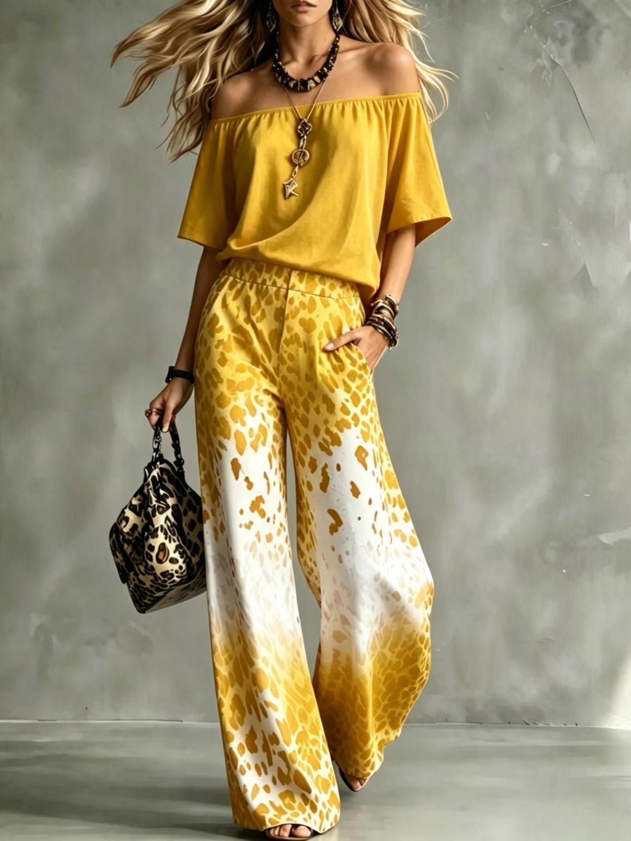 Rinia | Off-Shoulder Top and Wide-Leg Trouser Set