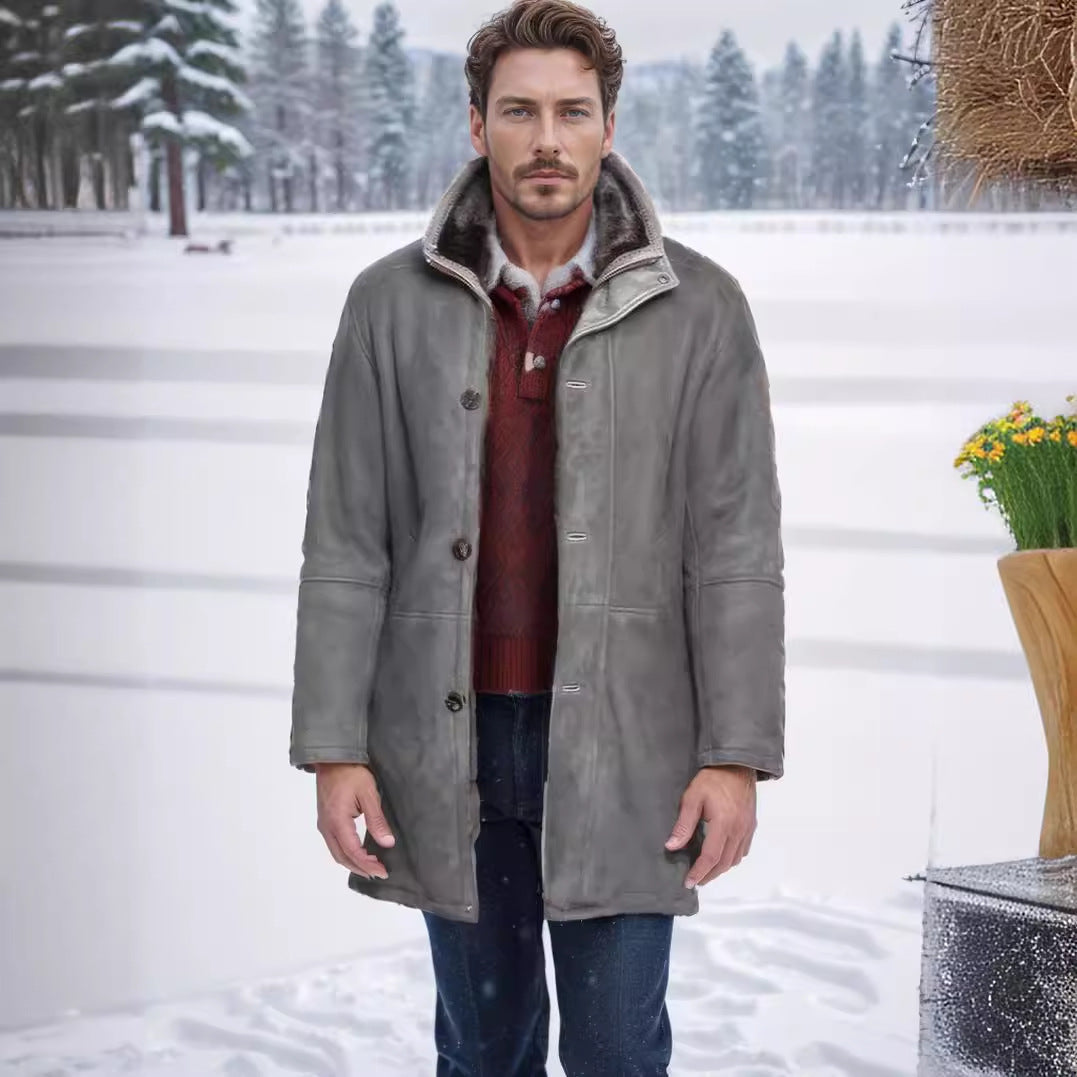 Derek | Coat with Plush Collar and Buttons