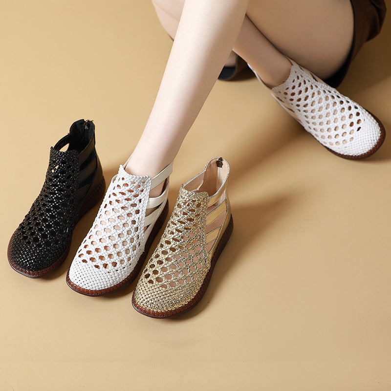 Leolia | Woven Cutout Ankle Flat Shoes