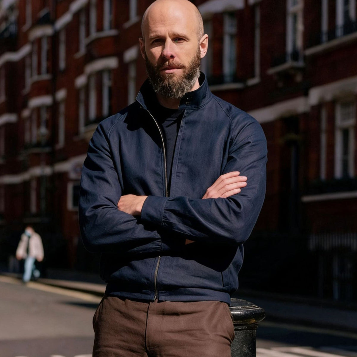 Elliott | Jacket Navy Stand Collar Zip Front