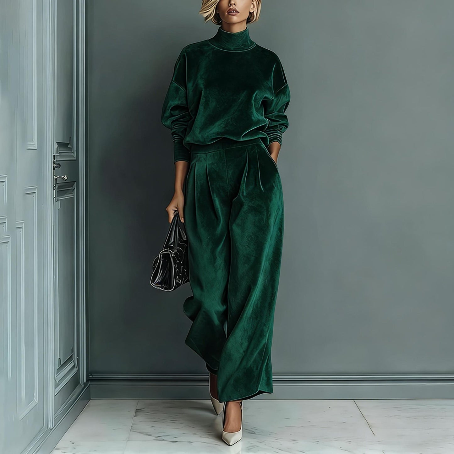 Lironah | Mock Neck Wide Leg Two Piece Set