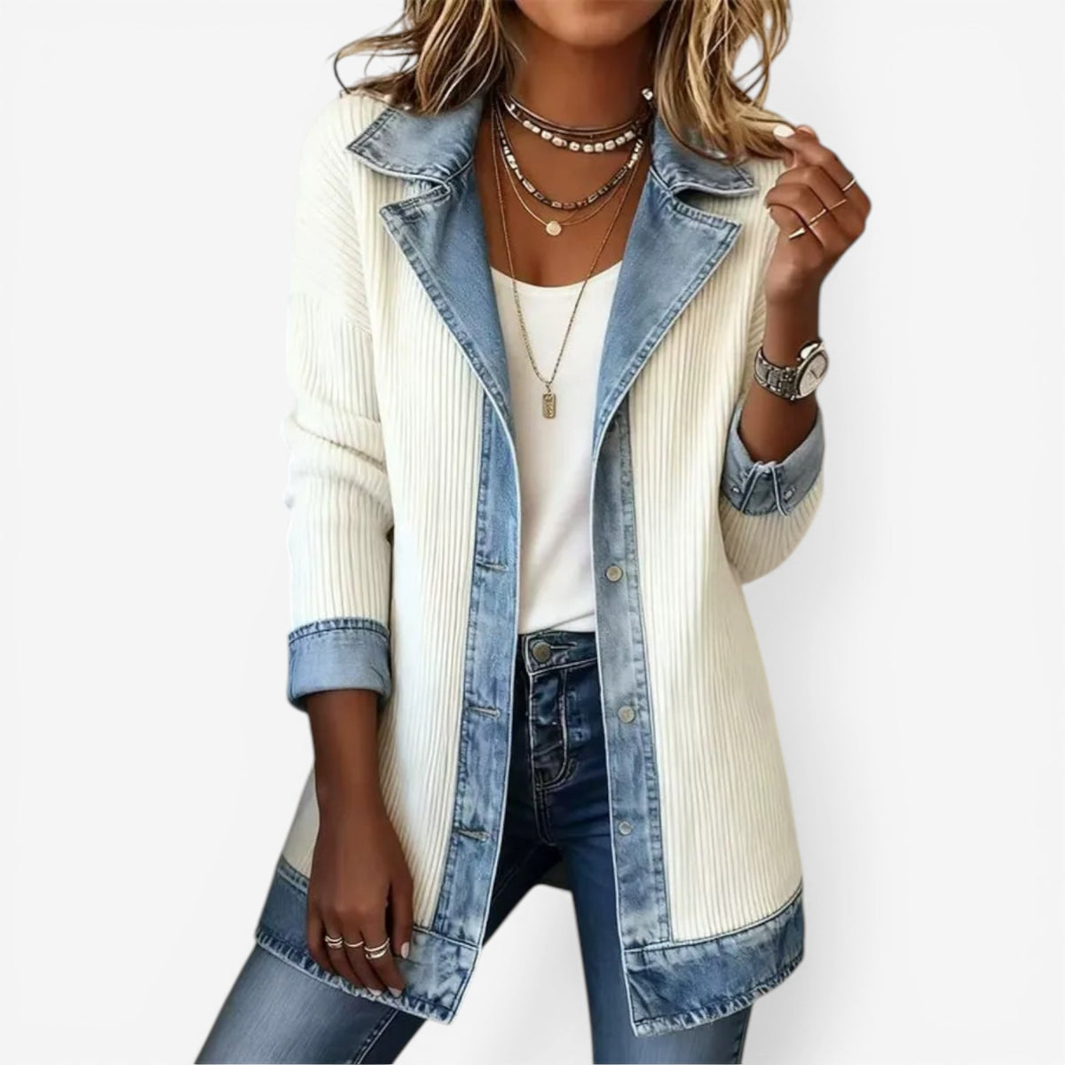 Sunna | Denim Trim Longline Blazer