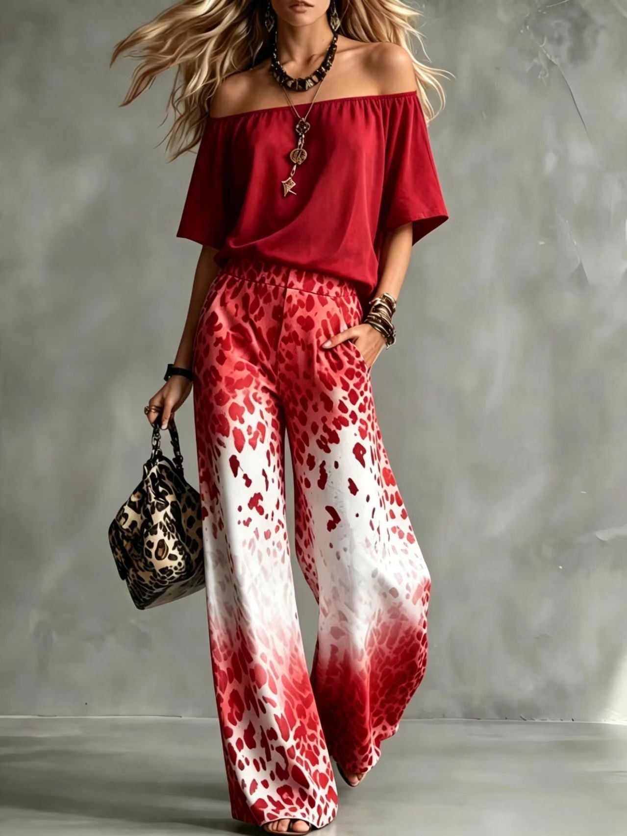 Rinia | Off-Shoulder Top and Wide-Leg Trouser Set