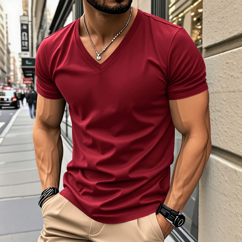 Railson | V-Neck Short Sleeve Cotton-Feel T-Shirt