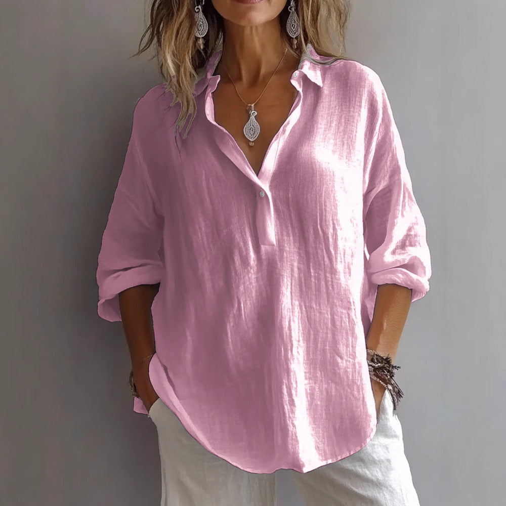 Fotoula | Blouse Collared Long Sleeve Solid Shirt