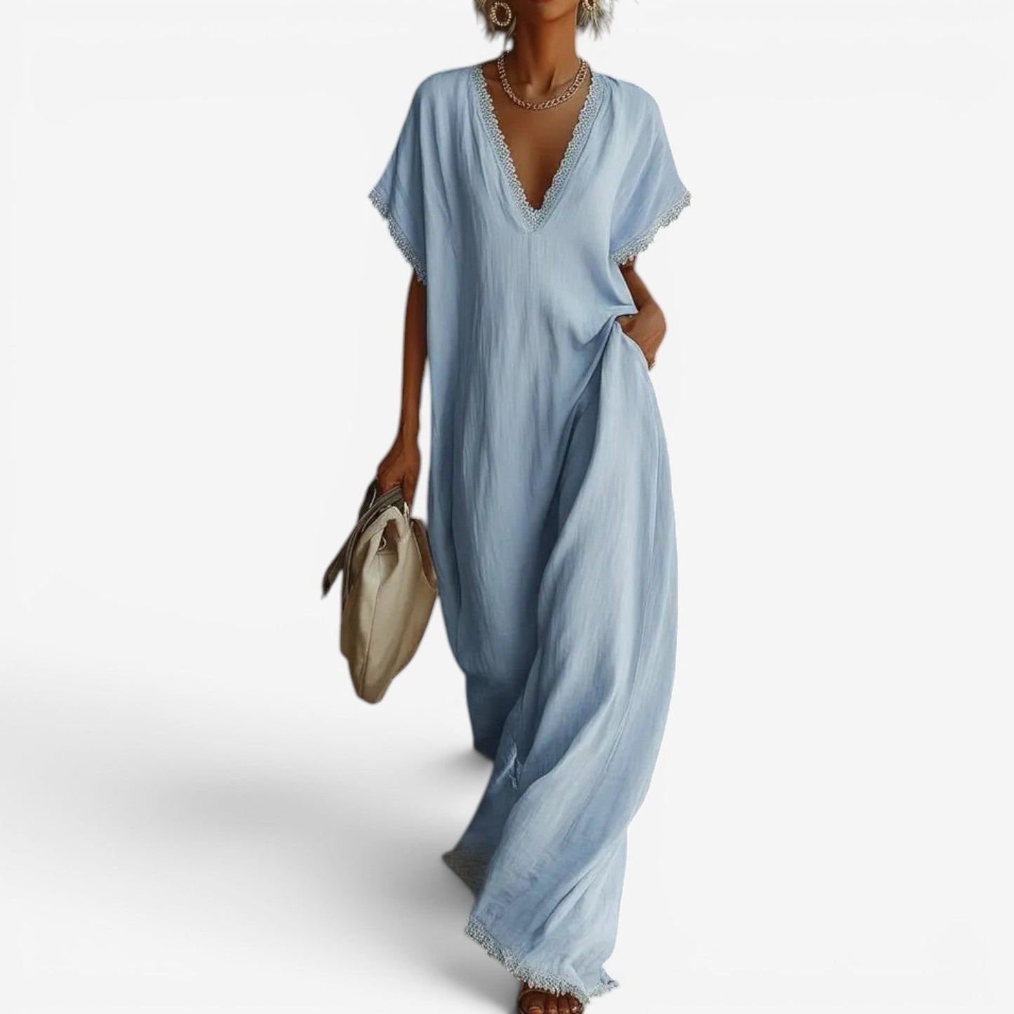 Farzana | Maxi Dress With Lace Trim V Neck