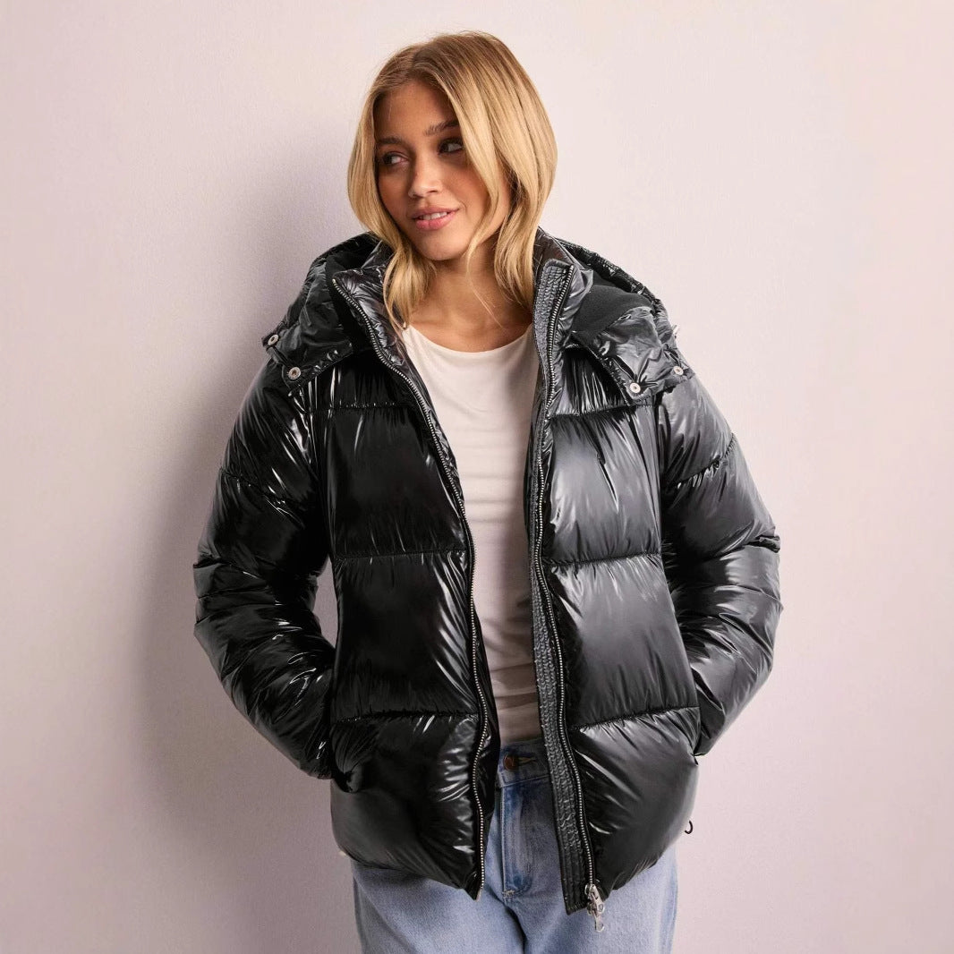Teofila | Puffer Jacket With Hood and Glossy Finish
