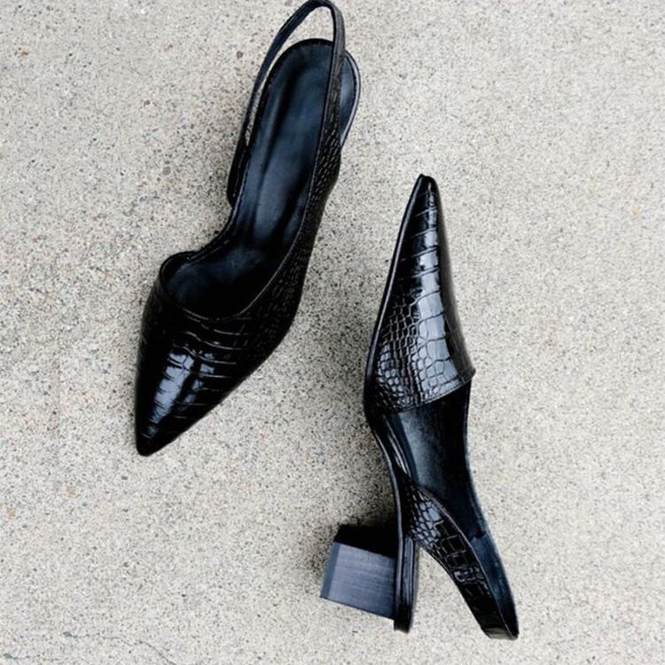 Jayla | Black Pointed Toe Slingback Heels