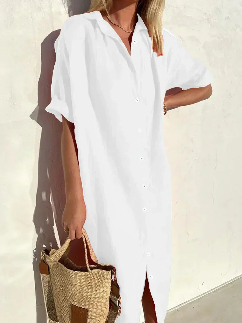 Janie | Button Front Collared Shirt Midi Dress