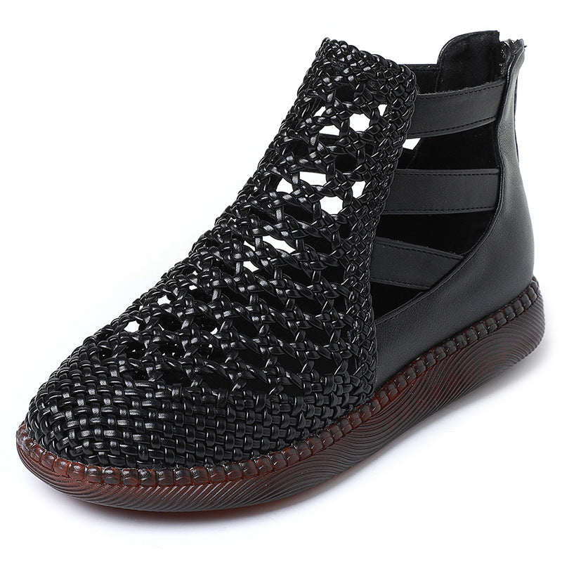 Leolia | Woven Cutout Ankle Flat Shoes
