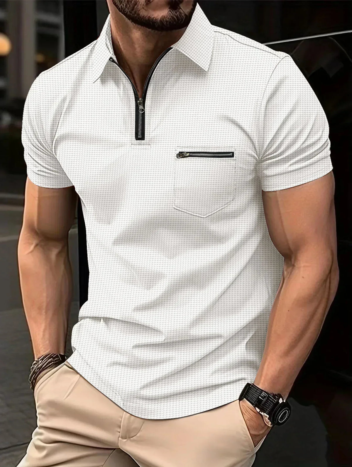 Felix | Polo Shirt with Waffle Texture and Zip Pocket
