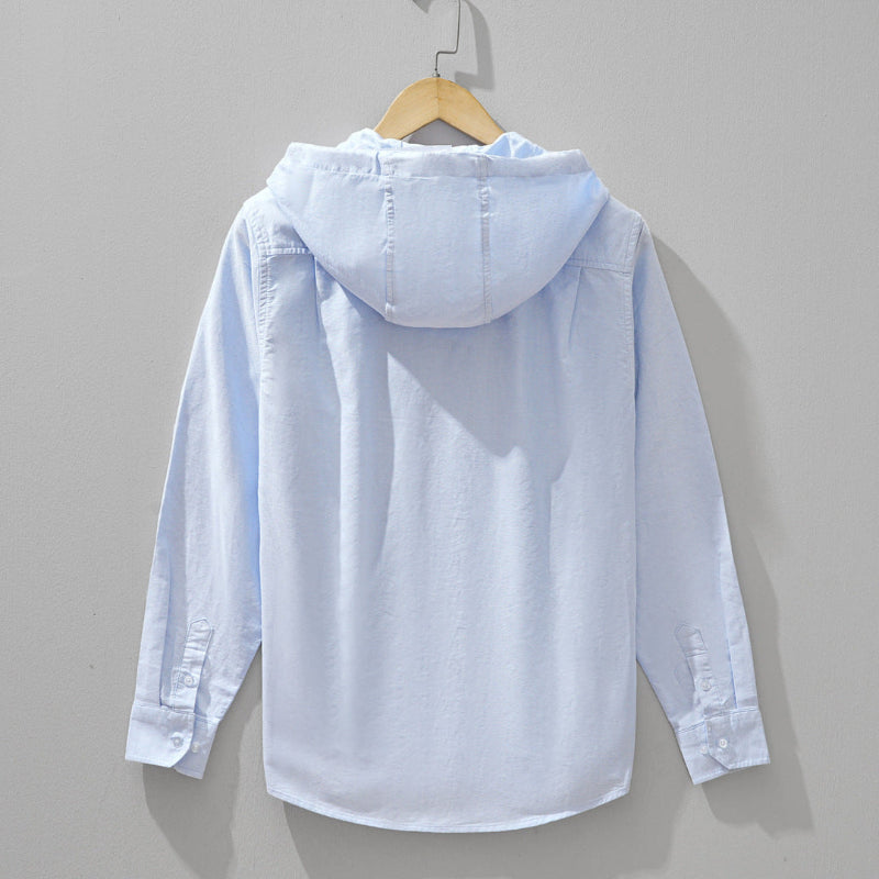 Vance | Hoodie Shirt Linen-Look Zipper Long-Sleeve Pocket