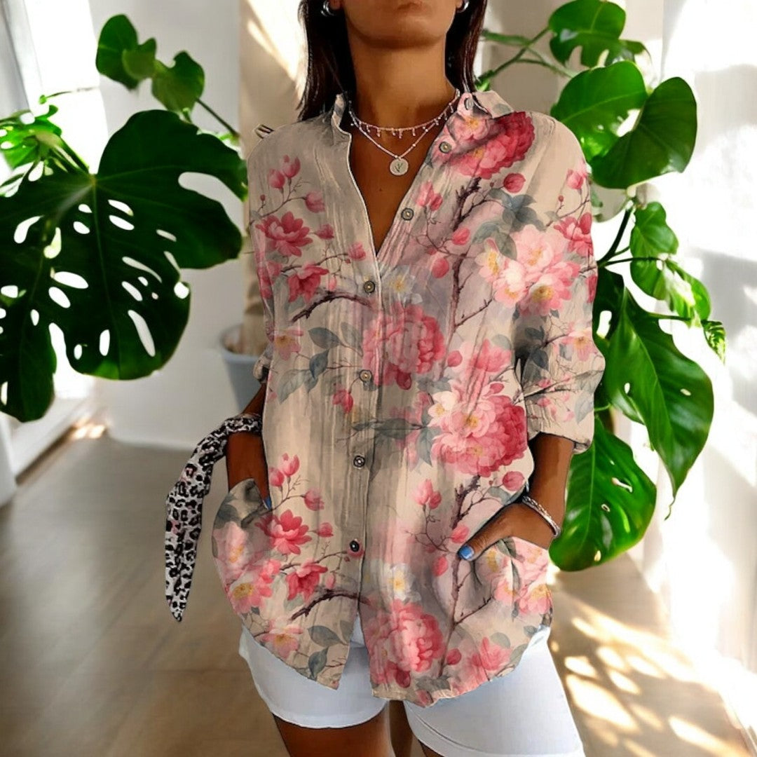 Elira | Floral Print Long Sleeve Button Shirt