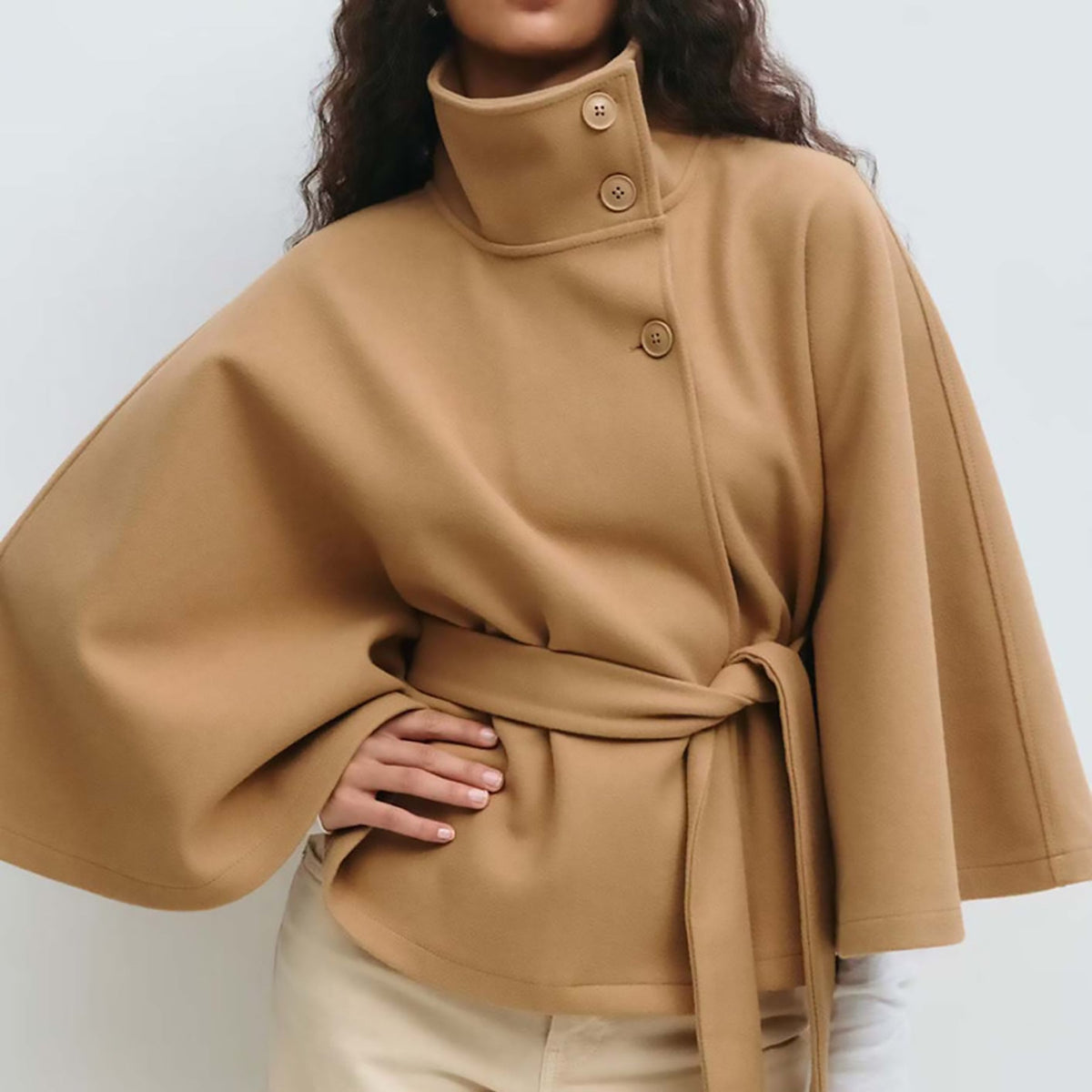 Solariedge | Cape Coat with High Collar and Belt
