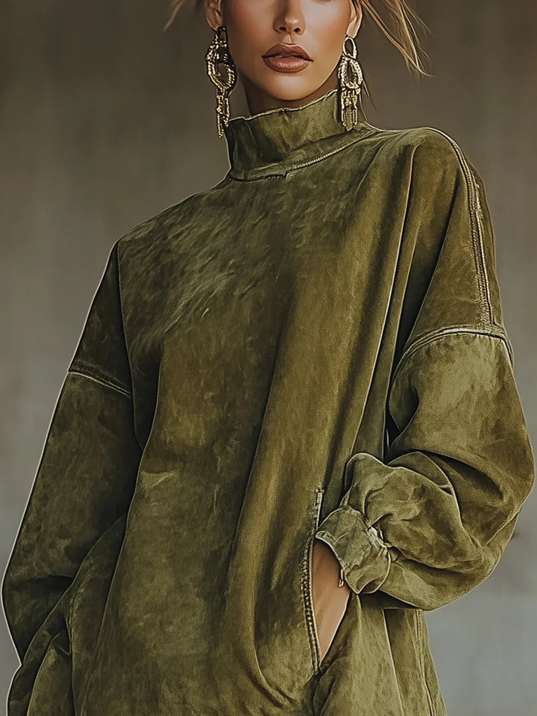 Syanna | Oversized Fringe Hem High Neck Sweatshirt
