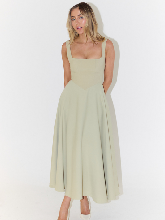 Zinovia | Square Neck Sleeveless Midi Flare Dress
