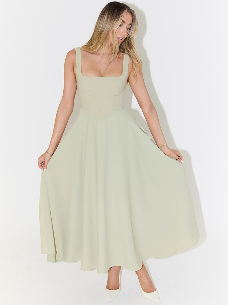 Zinovia | Square Neck Sleeveless Midi Flare Dress