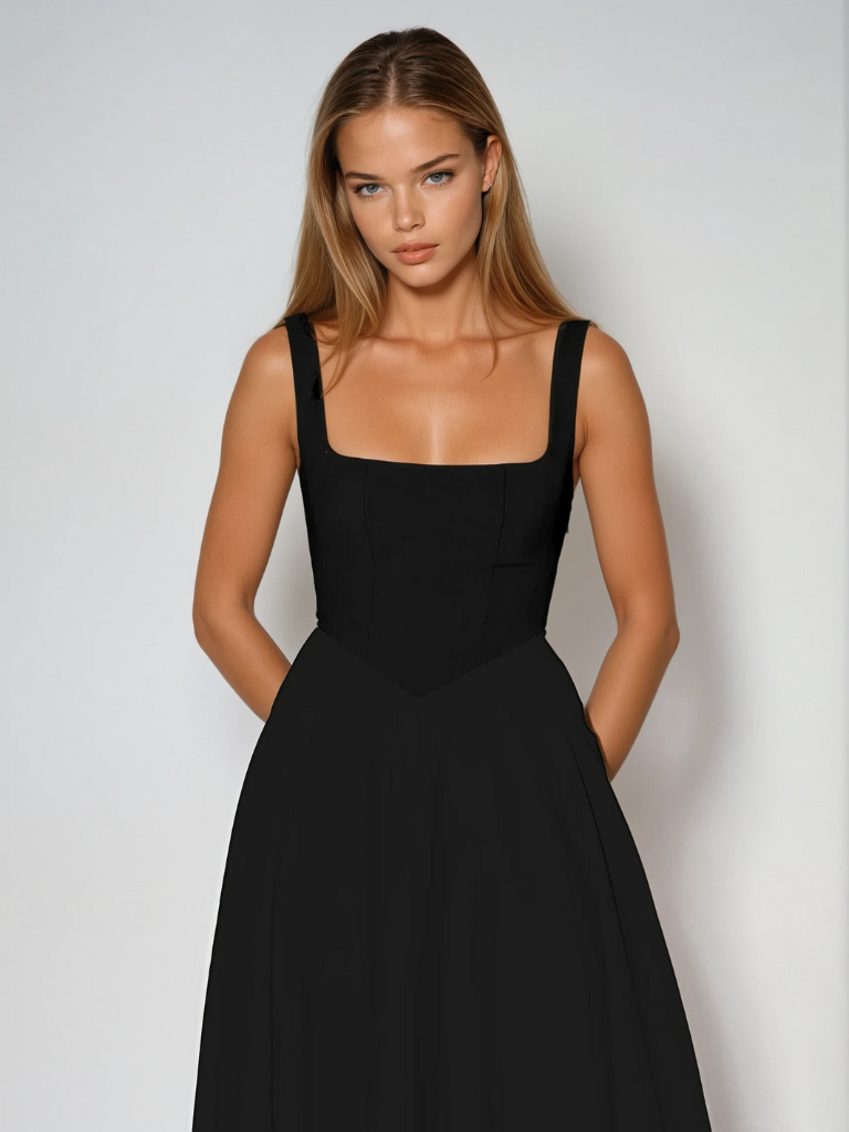 Zinovia | Square Neck Sleeveless Midi Flare Dress