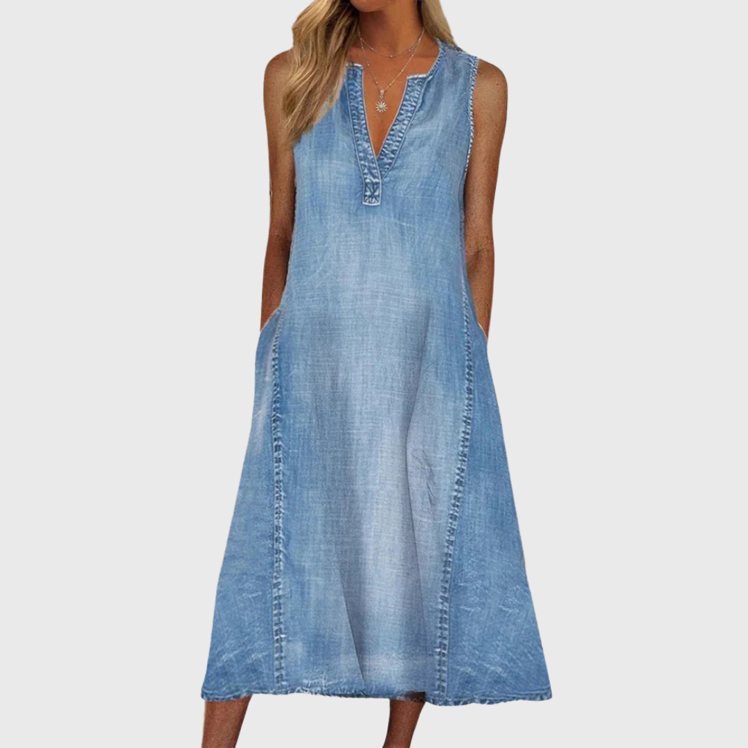 Renia | Sleeveless Light Blue Denim-Style Dress