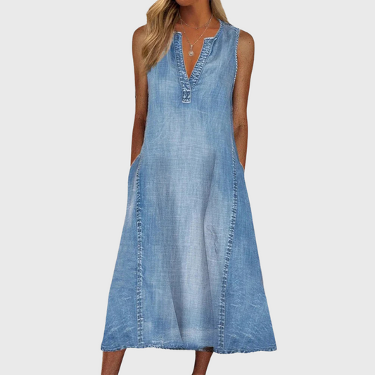 Renia | Sleeveless Light Blue Denim-Style Dress