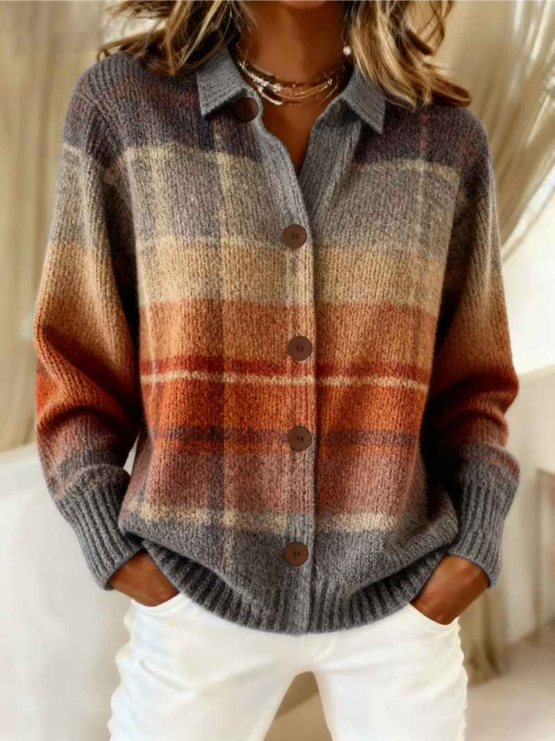 Rhiannon | Cardigan With Plaid Pattern and Shirt Collar