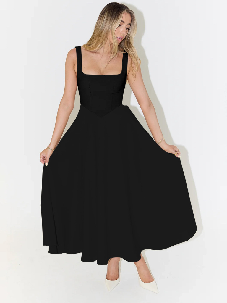Zinovia | Square Neck Sleeveless Midi Flare Dress
