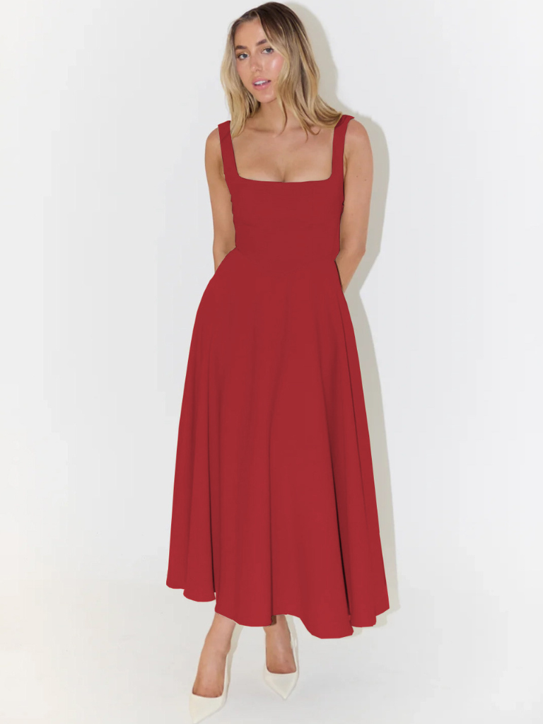 Zinovia | Square Neck Sleeveless Midi Flare Dress