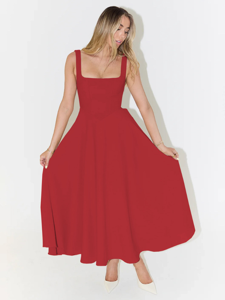 Zinovia | Square Neck Sleeveless Midi Flare Dress