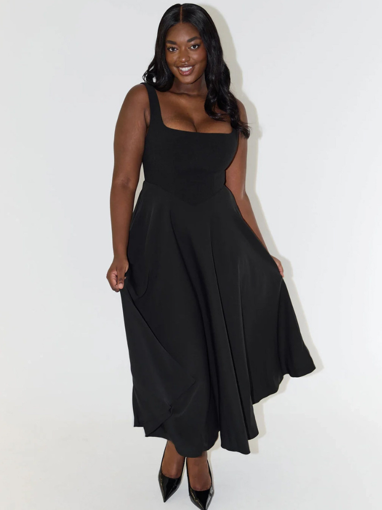 Zinovia | Square Neck Sleeveless Midi Flare Dress