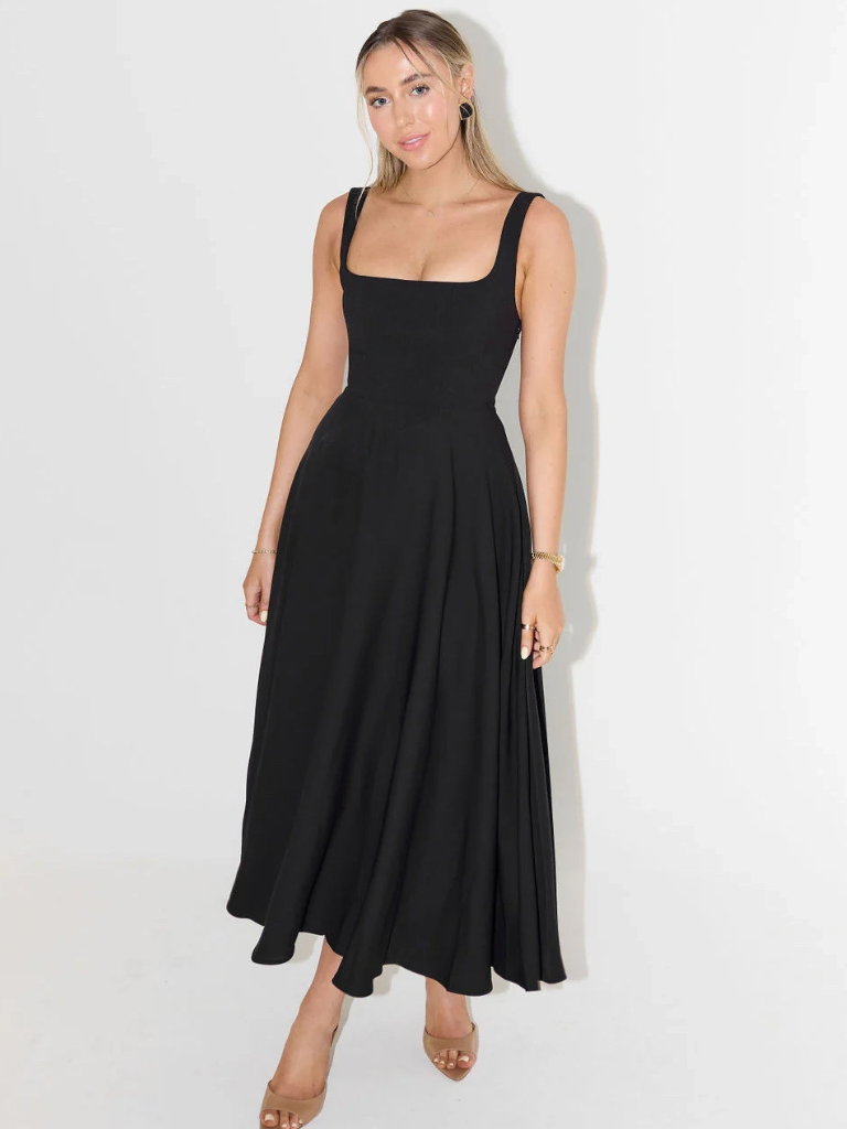 Zinovia | Square Neck Sleeveless Midi Flare Dress