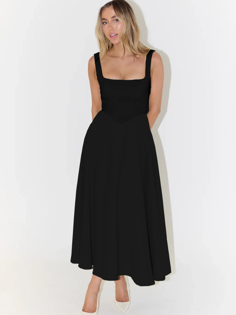 Zinovia | Square Neck Sleeveless Midi Flare Dress