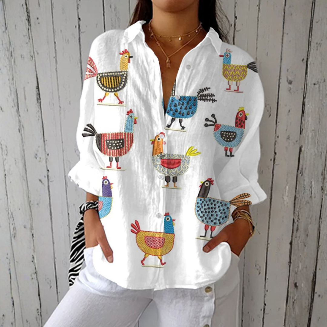 Lynda | Shirt White Bird Print Button Front