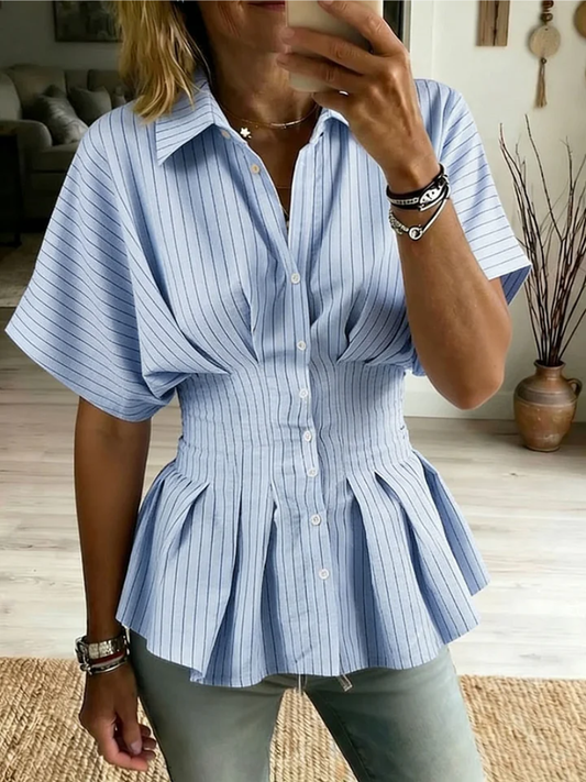 Sudeeksha | Striped Short Sleeve Peplum Blouse