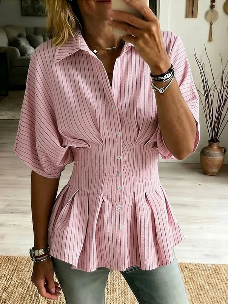 Sudeeksha | Striped Short Sleeve Peplum Blouse