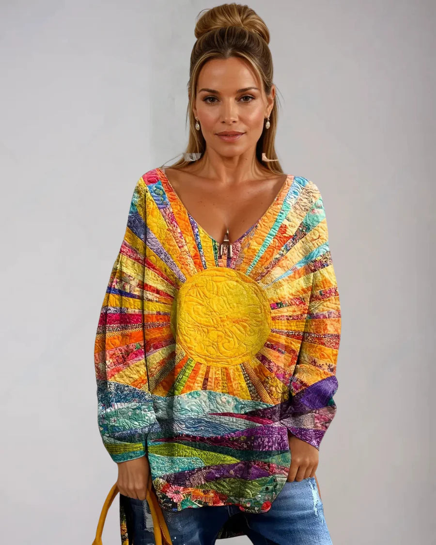 Elisa | Blouse Multicolor Printed V-Neck Long Sleeve