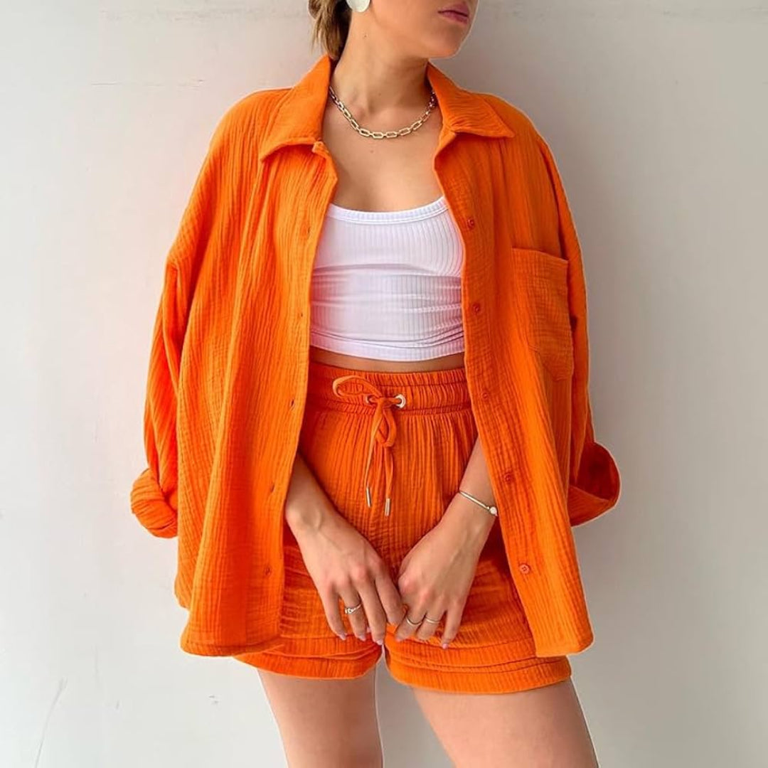 Katelyn | Crinkled Shirt And Shorts Set