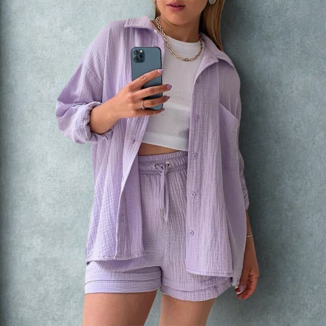 Katelyn | Crinkled Shirt And Shorts Set