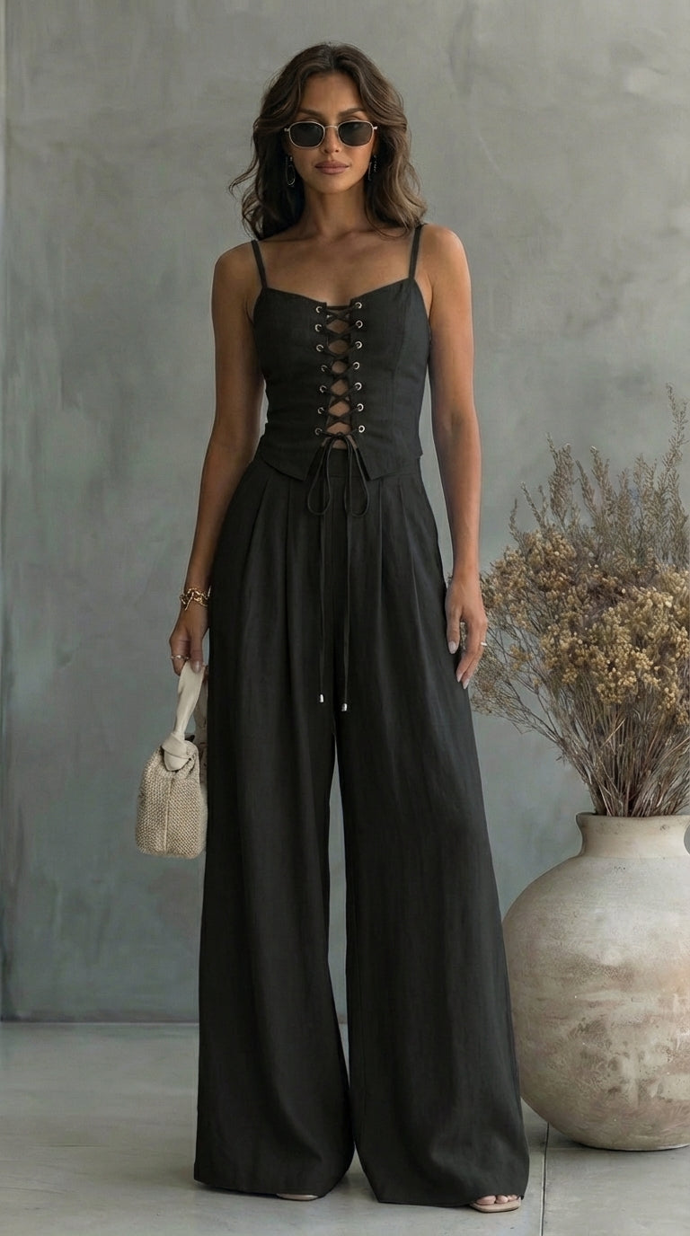 Piera | Two Piece Lace Up Wide Leg Set