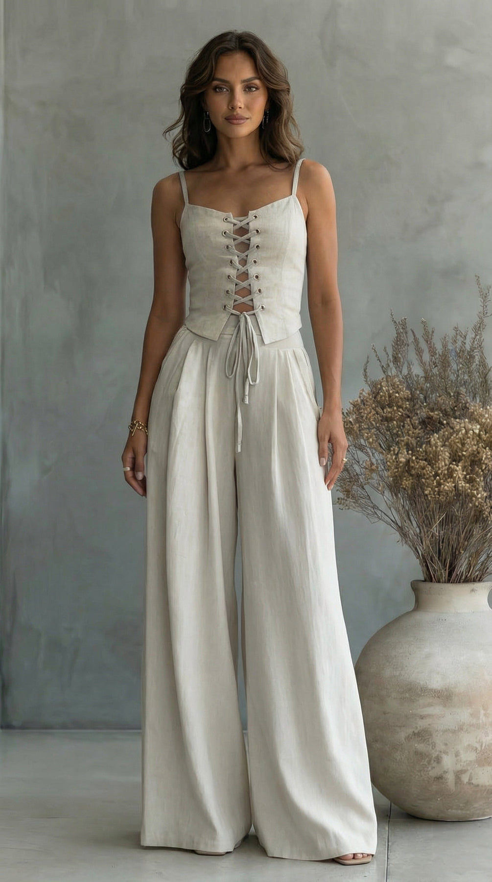 Piera | Two Piece Lace Up Wide Leg Set