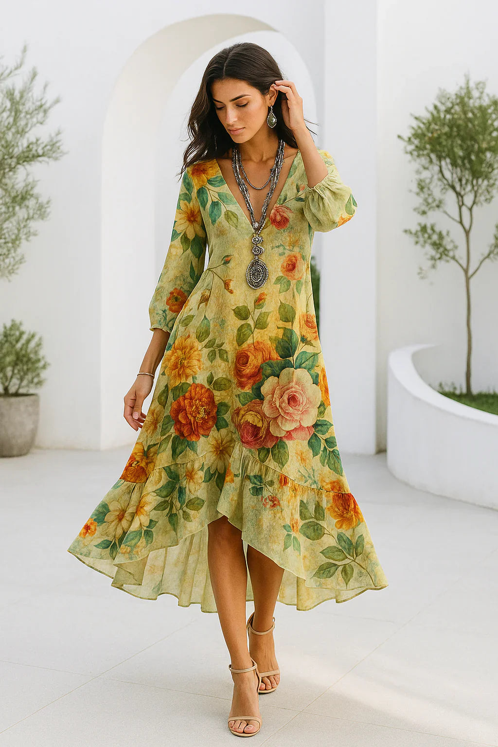 Debra | Multicolor Polka Dot V-Neck Dress