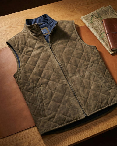 Paulinho - Quilted Zip Front Suede Vest