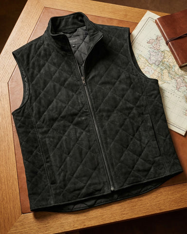 Paulinho - Quilted Zip Front Suede Vest